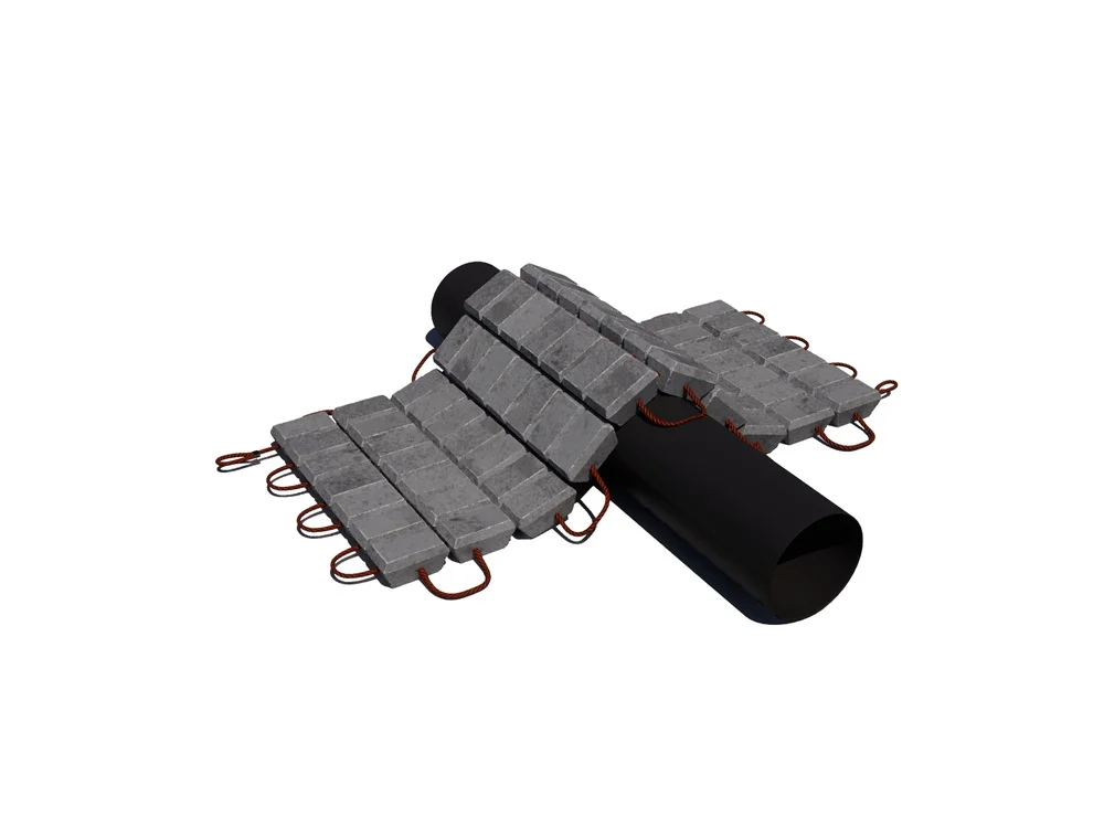 ACBM é um colchão flexível feito de blocos de concreto interligados por uma corda. É ideal para proteger dutos e cabos submarinos devido à sua adaptabilidade a perfis irregulares do leito marinho. A fôrma móvel patenteada da Maccaferri permite que os ACBMs sejam produzidos diretamente no local de instalação, reduzindo significativamente os custos de transporte e o impacto ambiental.