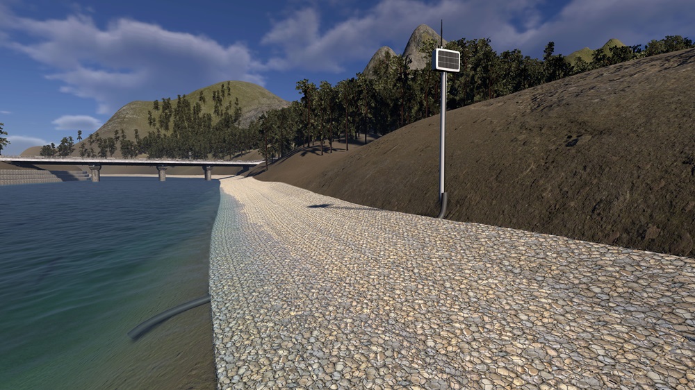 PROTECTION INTELLIGENTE DES BERGES — HELLOMAC Hydro améliore la protection des berges en rendant les gabions et les matelas intelligents grâce à l'intégration d'un capteur unique et non invasif qui surveille les niveaux d'eau.