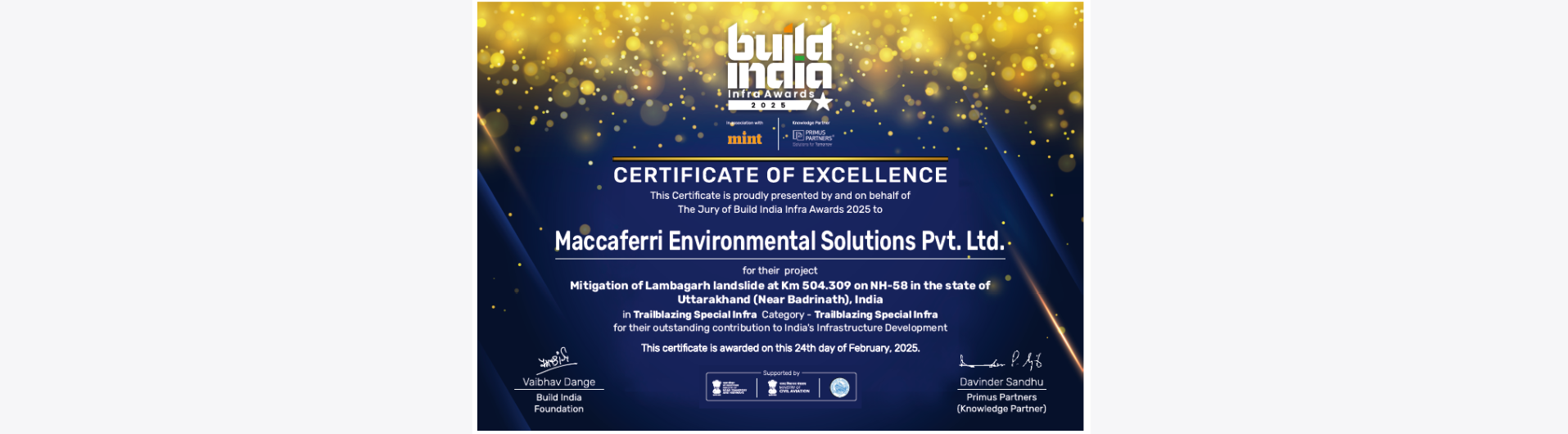 Maccaferri India Wins Build India Infra Award – A Proud Milestone!