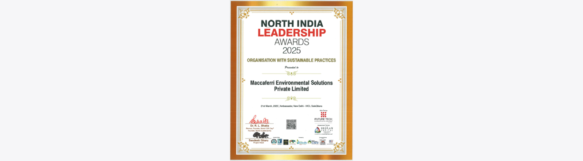 Maccaferri India Honored with “Organization with Sustainable Practices” Award