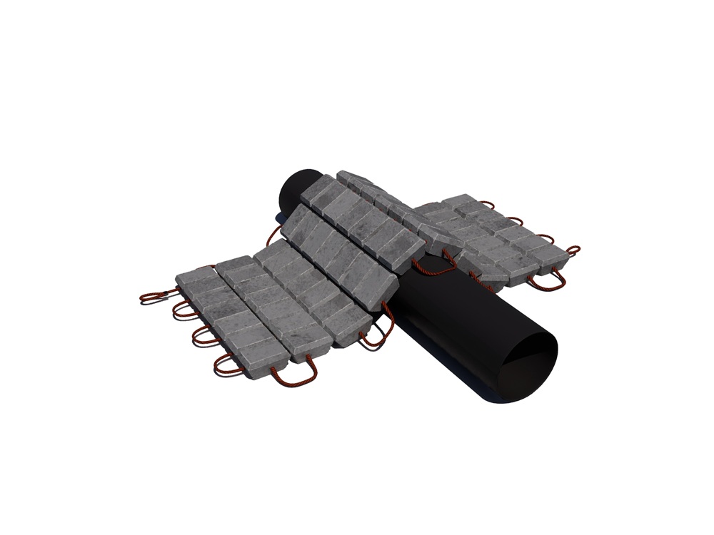 The ACBM is a flexible mattress made of interlinked concrete blocks connected by a rope. It is ideal for protecting subsea pipelines and cables due to its adaptability to uneven seabed profiles. ​ Maccaferri’s patented mobile formwork allows ACBMs to be produced directly at the installation site, significantly reducing transportation costs and environmental impact